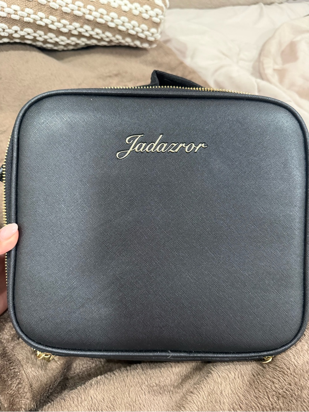 Jadazror Travel Makeup Bag with Large LED Lighted Mirror and Adjustable Dividers